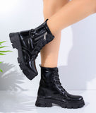 Boot Mid Heels Leather Glossy  E-19