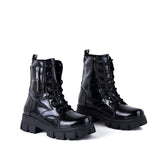 Boot Mid Heels Leather Glossy  E-19