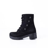 Boot Mid Heels Suede With Flower  E-16