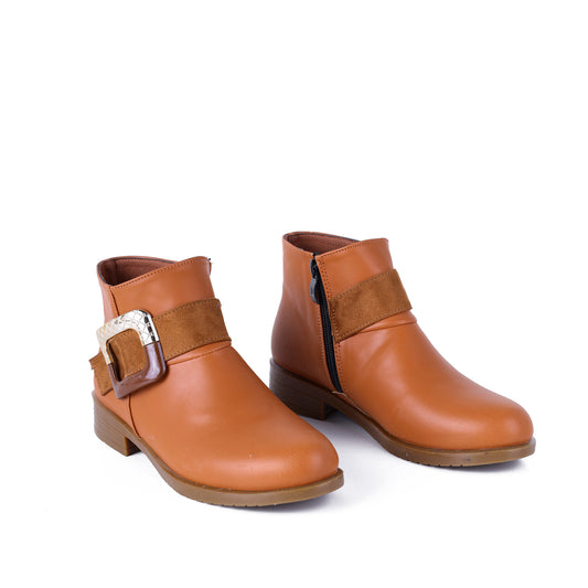 Ankle Boot Flat Leather With Buckle -G-27