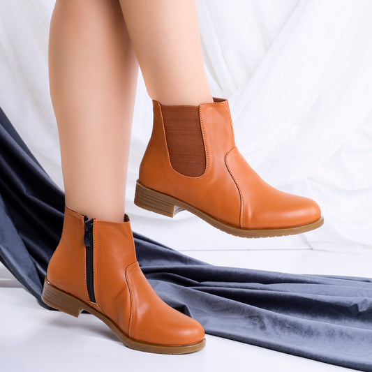 Ankle Boot Flat Leather With Elastic Elegant G-34