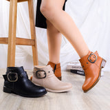 Ankle Boot Leather Flat  With Buckle G-33