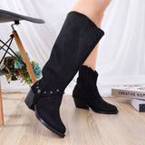 Boots Knee-High Suede Mid-Heels Elegant LB-30