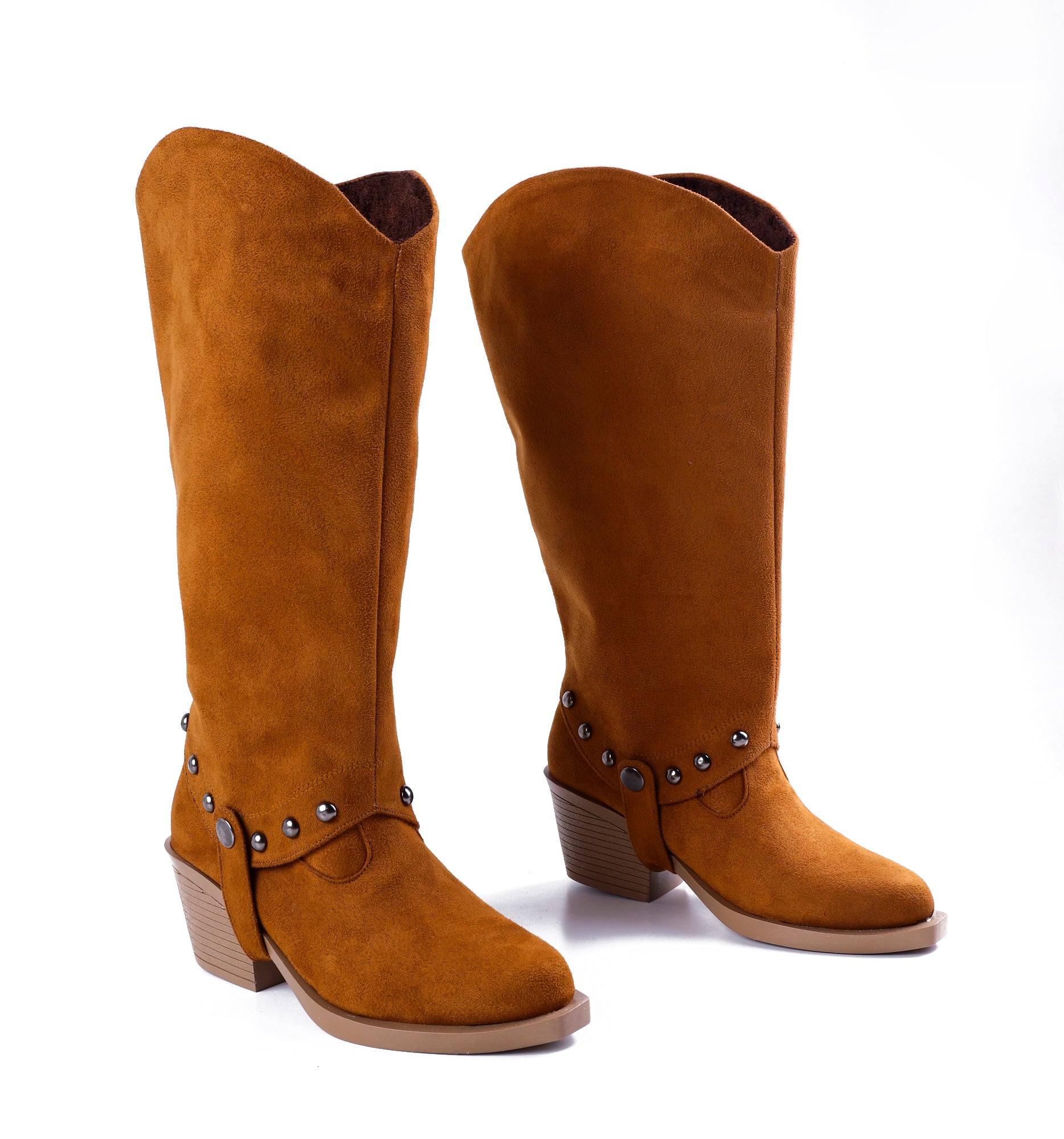 Knee-High Suede Boots - Elegant Beige Mid-Heels LB-30