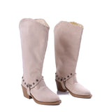 Knee-High Suede Boots - Elegant Beige Mid-Heels LB-30
