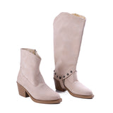 Knee-High Suede Boots - Elegant Beige Mid-Heels LB-30