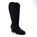 Knee-High Suede Boots - Elegant Beige Mid-Heels LB-30