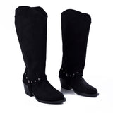 Knee-High Suede Boots - Elegant Beige Mid-Heels LB-30