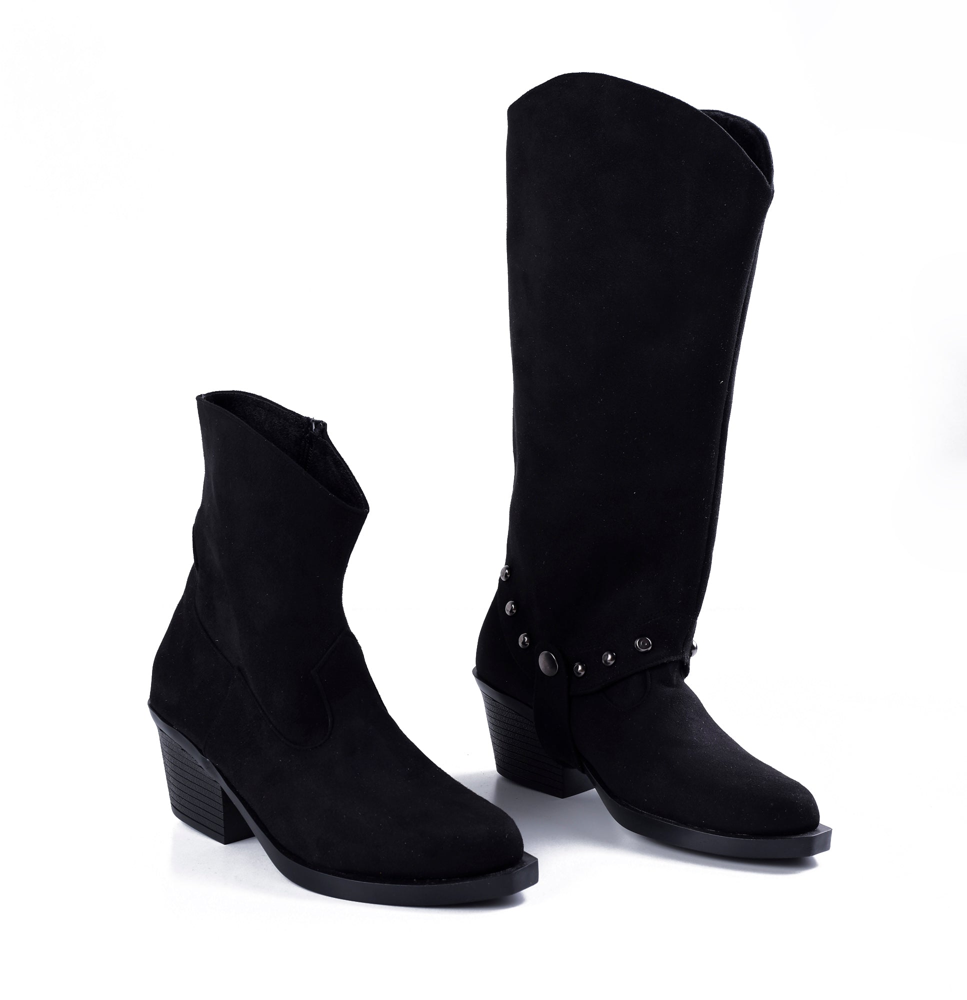 Knee-High Suede Boots - Elegant Beige Mid-Heels LB-30