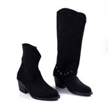 Knee-High Suede Boots - Elegant Beige Mid-Heels LB-30