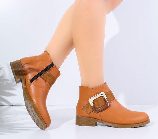 Ankle Boot Flat Leather With Buckle -G-27