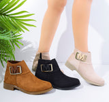 Ankle Boot Flat Suede With Buckle G-26