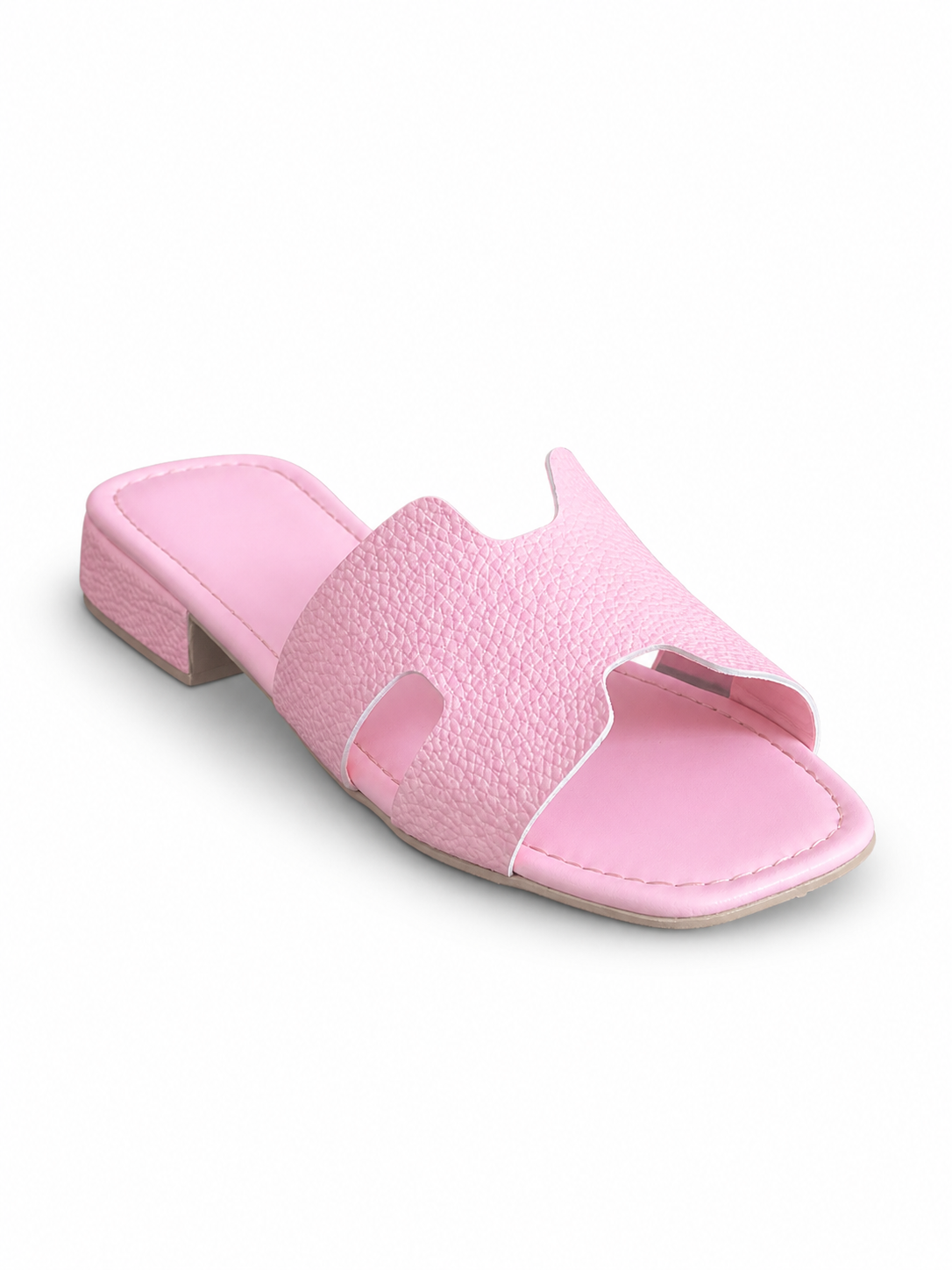Slippers flat leather Stylish with the letter H - SL-230