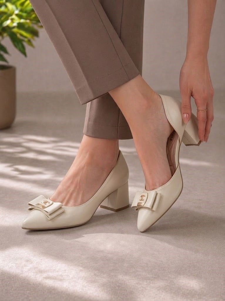 Shoes Mid Heels Leather With Bow GZ-905