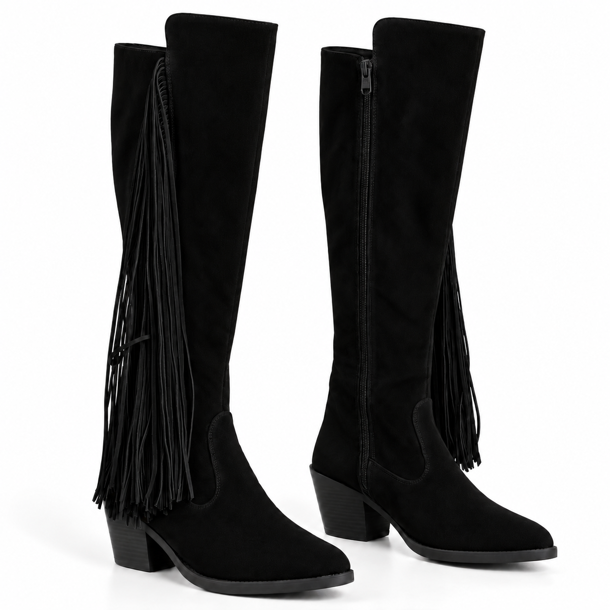 Long Boot Suede Mid heel With and long side fringes LB-59