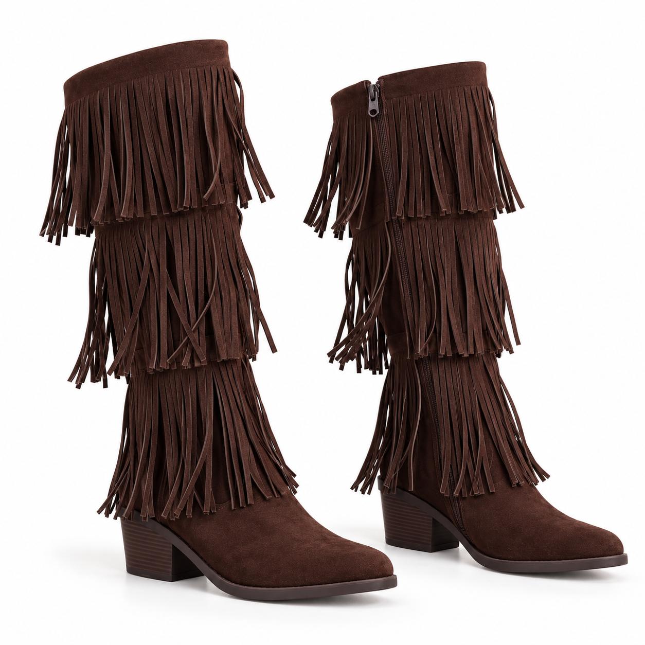 Long Boot Suede Mid heel With three layers of fringe LB-58