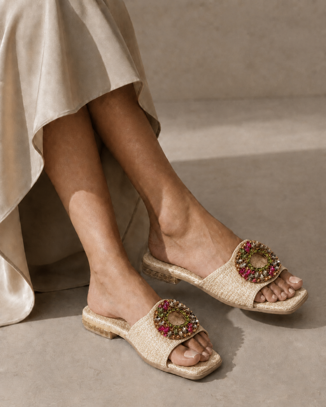 slippers satin flat With a round, studded accessory SL-233