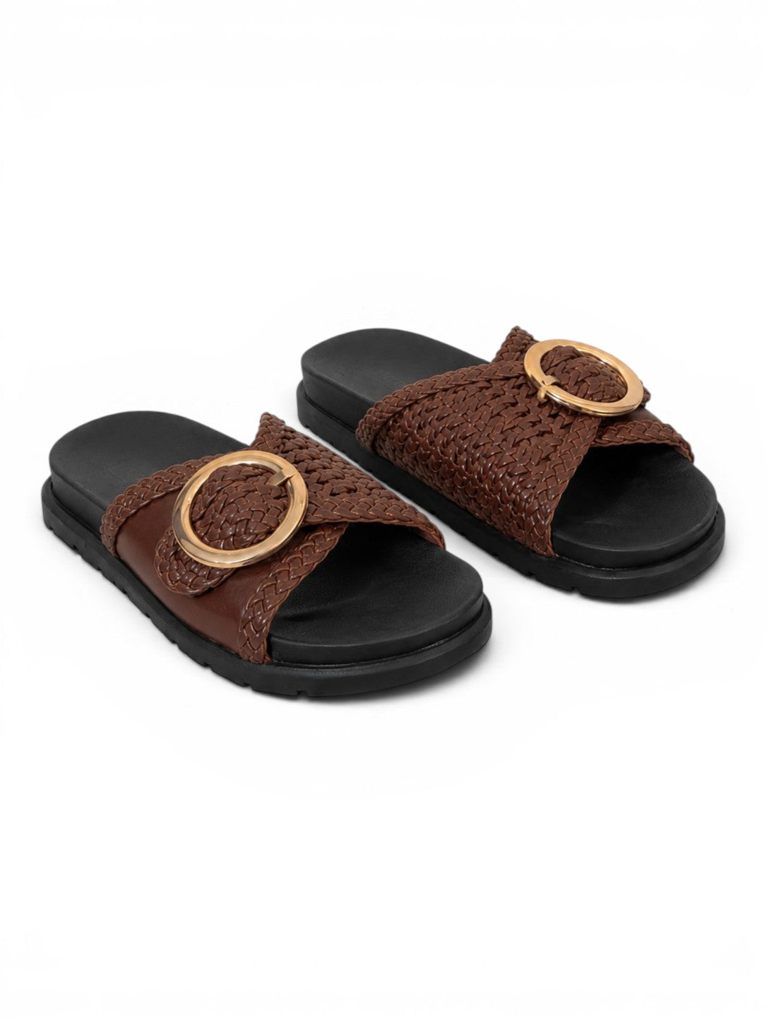 Flat leather slippers With a braided design SL-236