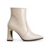 Ankle Boot Women’s Leather With Distinctive Heel and Gold Accessory L-122