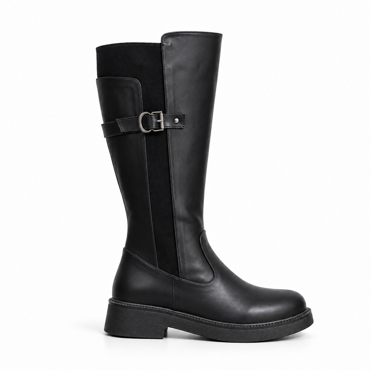 Long Boot Leather And Suede With a low heel and a zipper LB-56