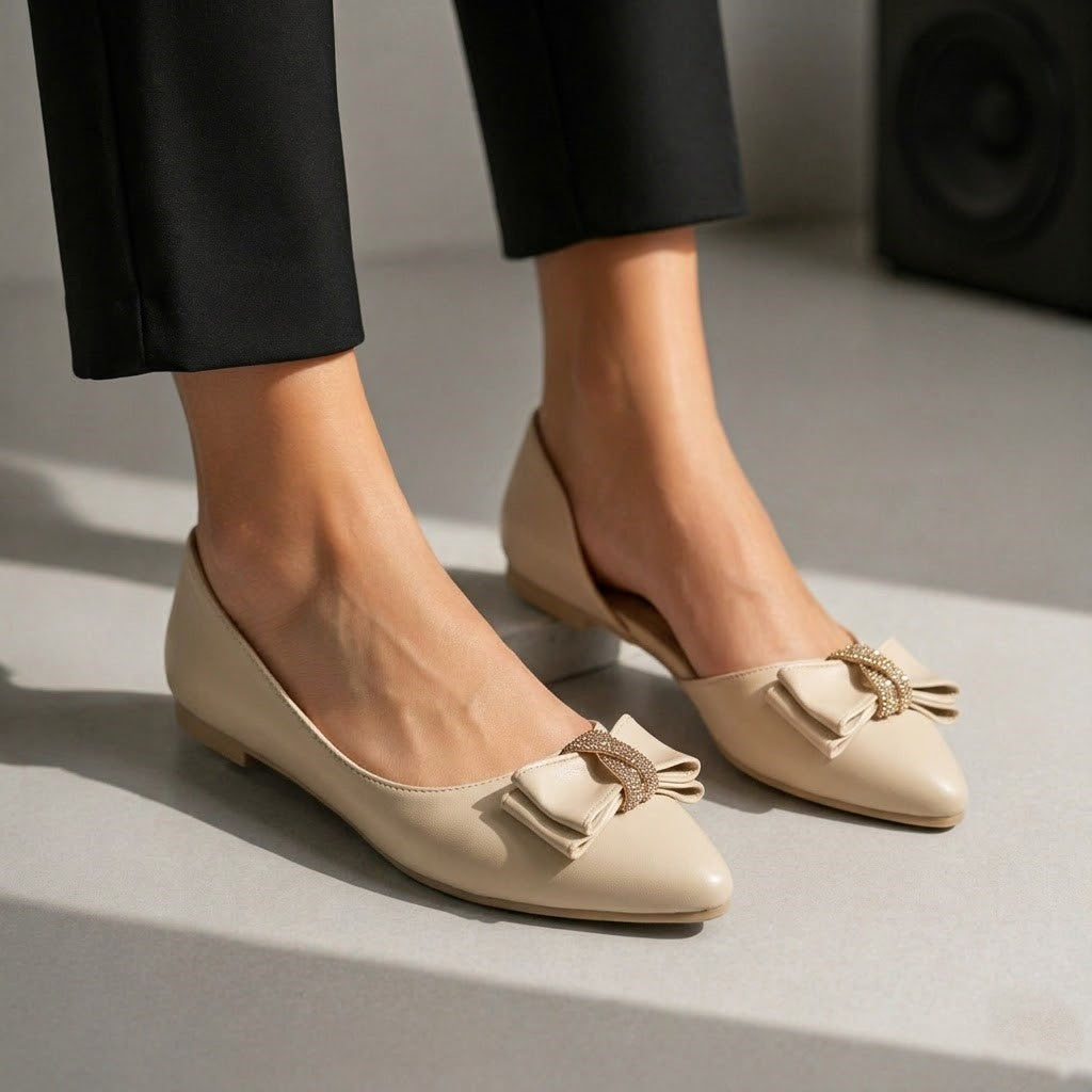 Ballerina Flat Leather With Bow Elegant BN-520