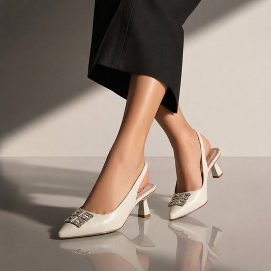 Shoes Mid Heels Leather Easy to Wear F-622