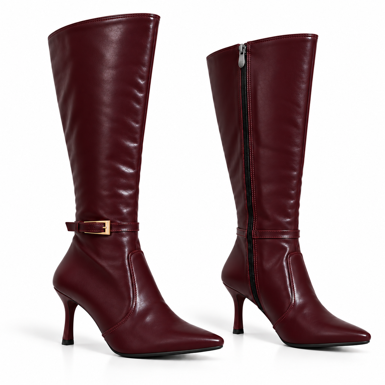Long Boot Women’s Leather with a slim heel and a buckled strap LB-57