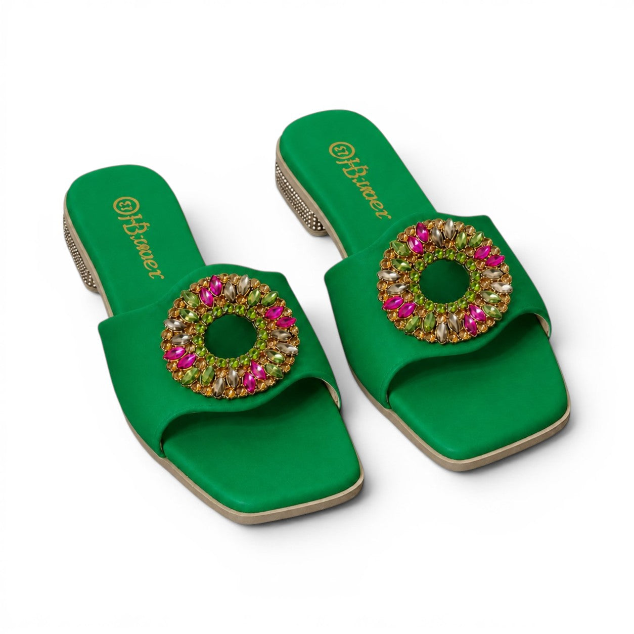 slippers satin flat With a round, studded accessory SL-233