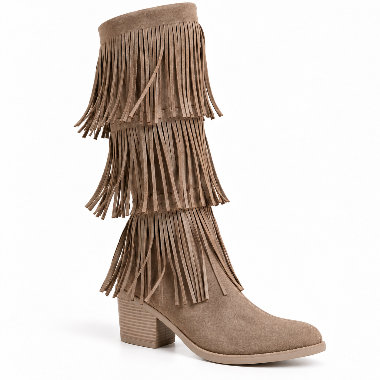 Long Boot Suede Mid heel With three layers of fringe LB-58