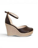 Sandal heel wedge leather with ankle strap W-312