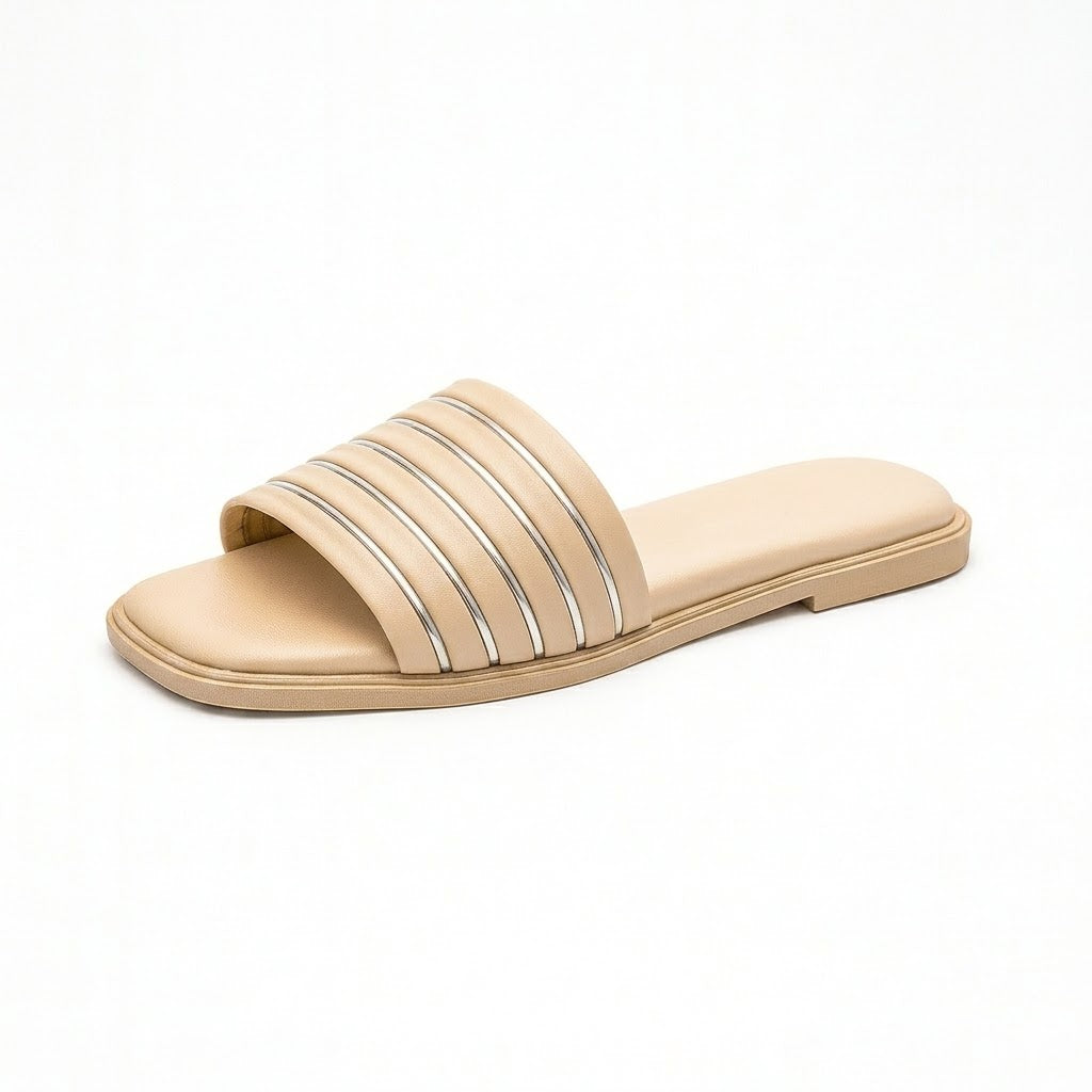 Slipper Flat Leather With Gold Stripes SL-200