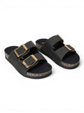 slippers leather flat Double strap with buckles SL-237