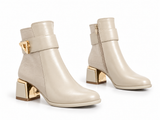 Ankle Boot For Women’s Leather Mid heel Adorned with gold details R-32