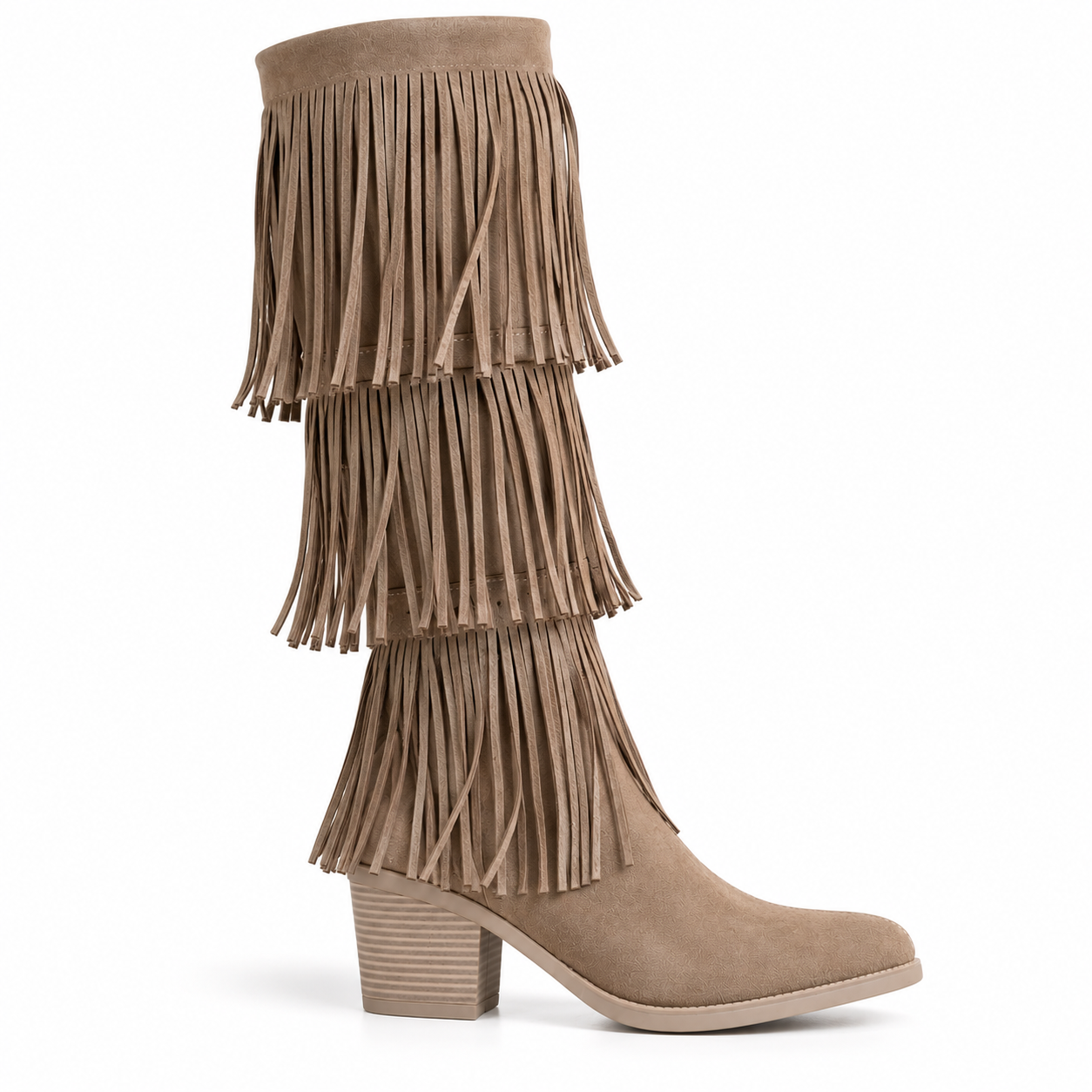 Long Boot Suede Mid heel With three layers of fringe LB-58