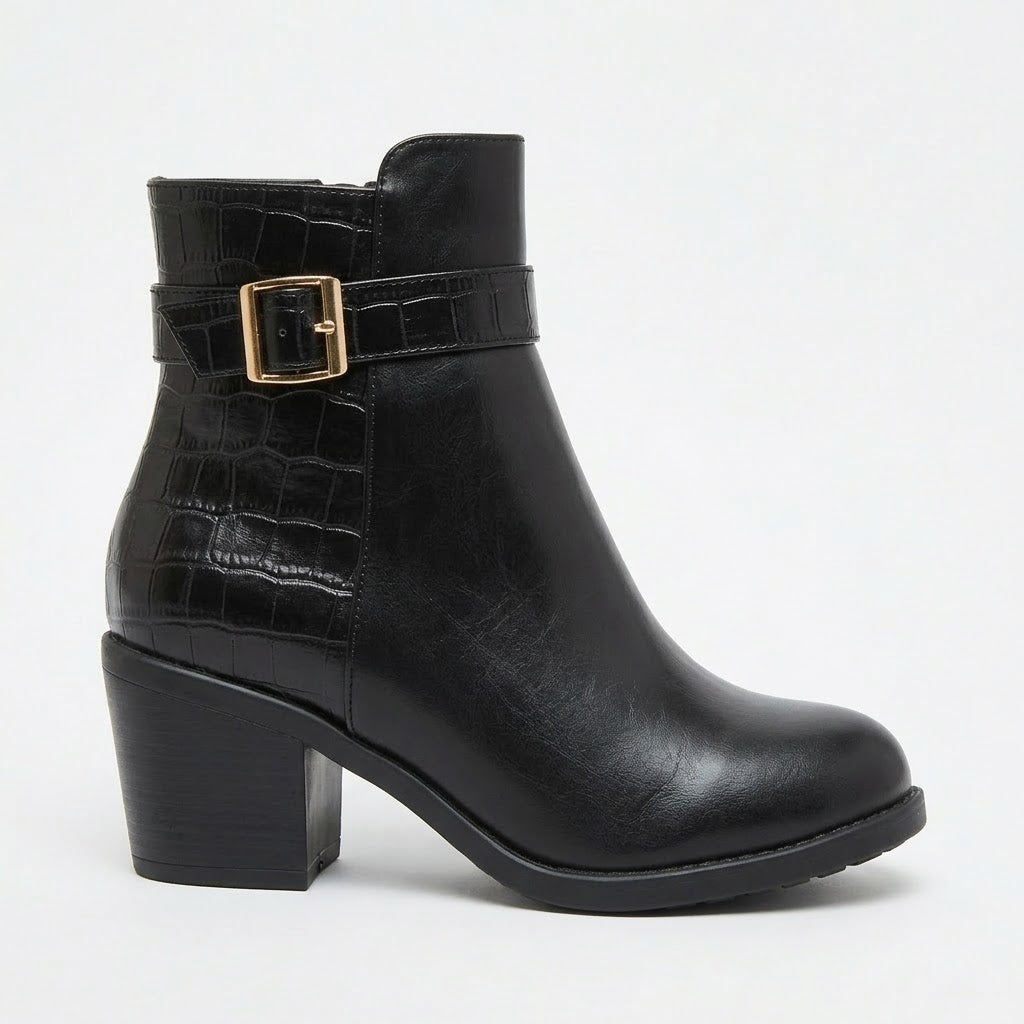 Ankle Boot Heels Leather With Buckle  R-18