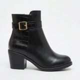Ankle Boot Heels Leather With Buckle  R-18