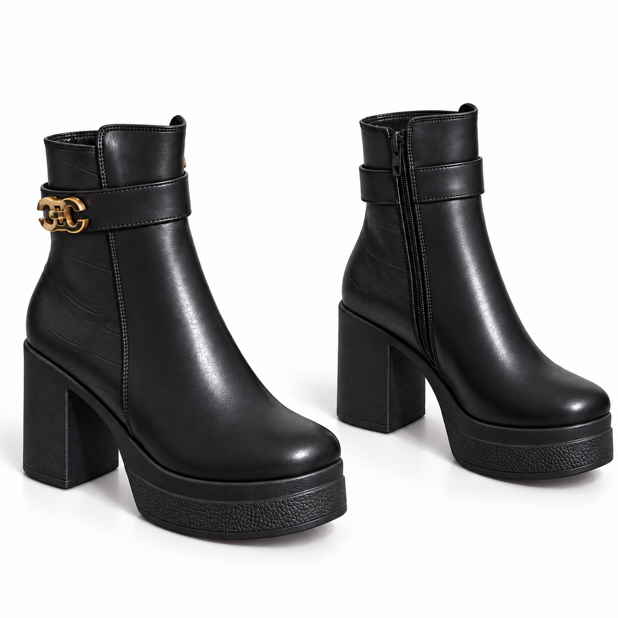Ankle Boot Leather High heel With Crocodile skin pattern details E-114