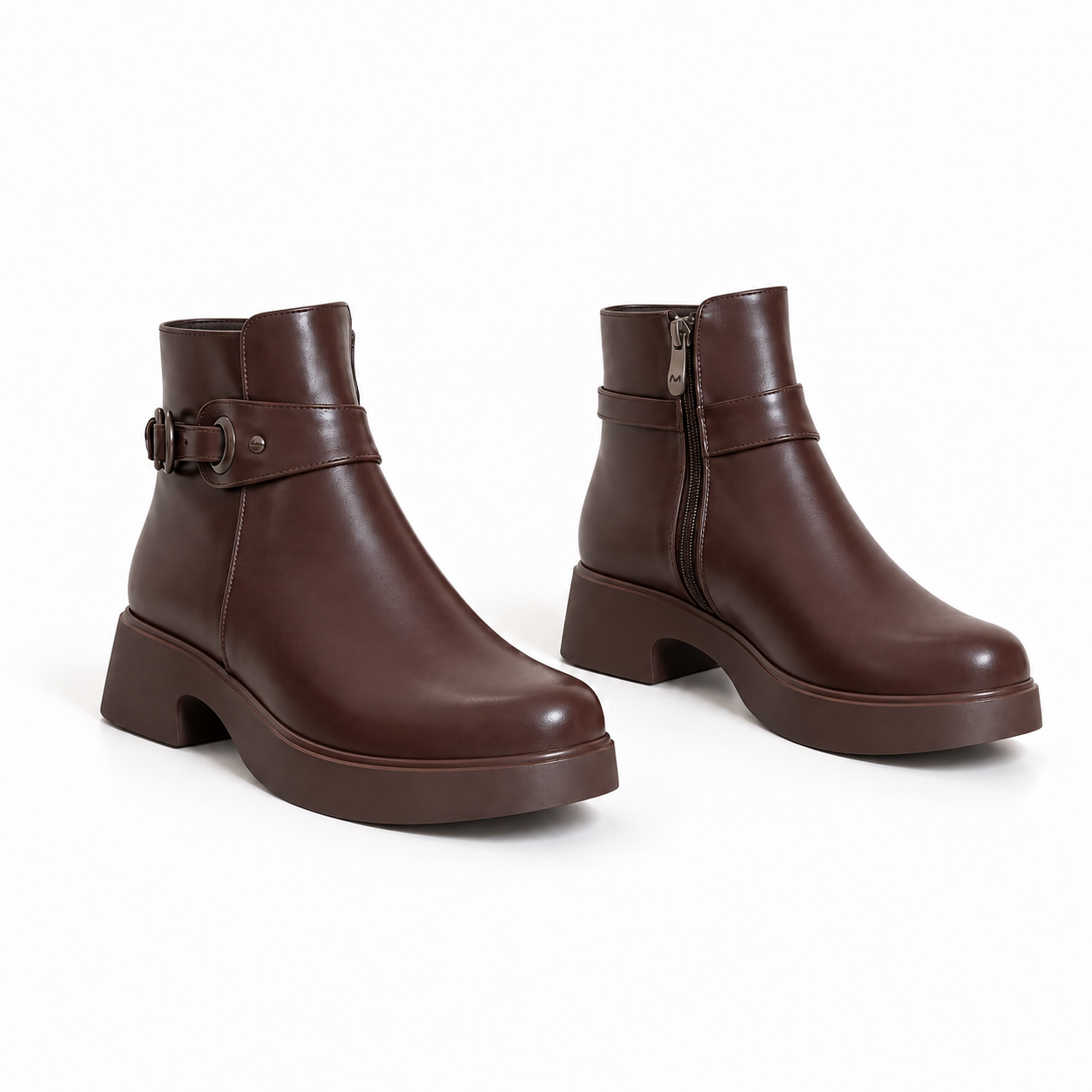 Women's Leather Ankle Boot with Thick Heel and Side Zipper with Episodes G-68