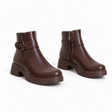 Women's Leather Ankle Boot with Thick Heel and Side Zipper with Episodes G-68