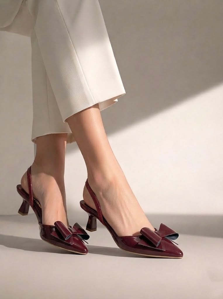 Shoes Heels Leather With Elastic And Bow F-610