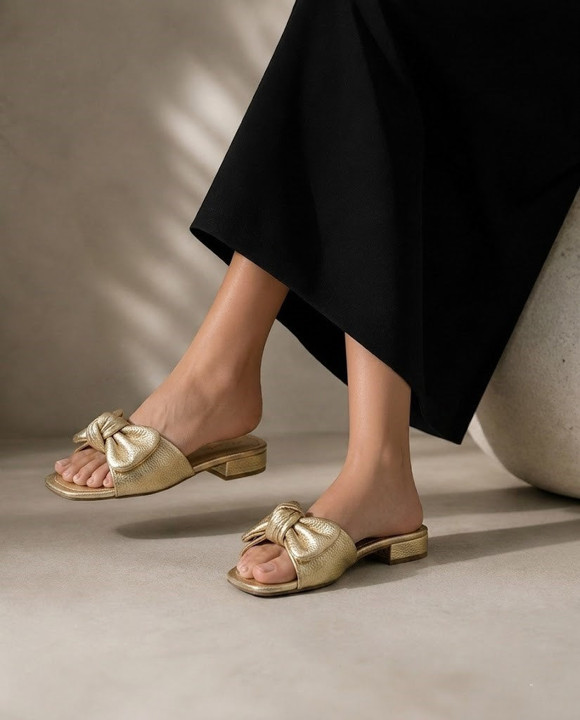 Slipper Flat Leather With Bow SL-229