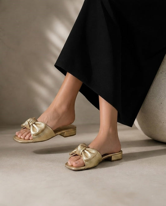 Slipper Flat Leather With Bow SL-229