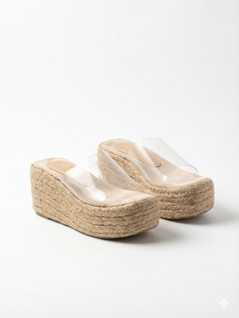 Slipper Wedge Burlap With Transparent  Elegant S-27