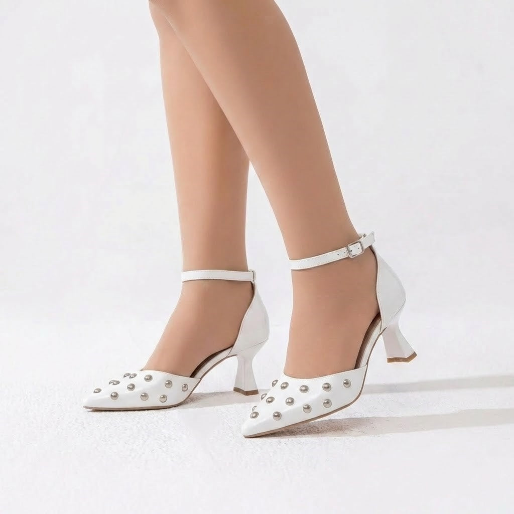 Shoes Mid Heels Leather With Buckle F-600