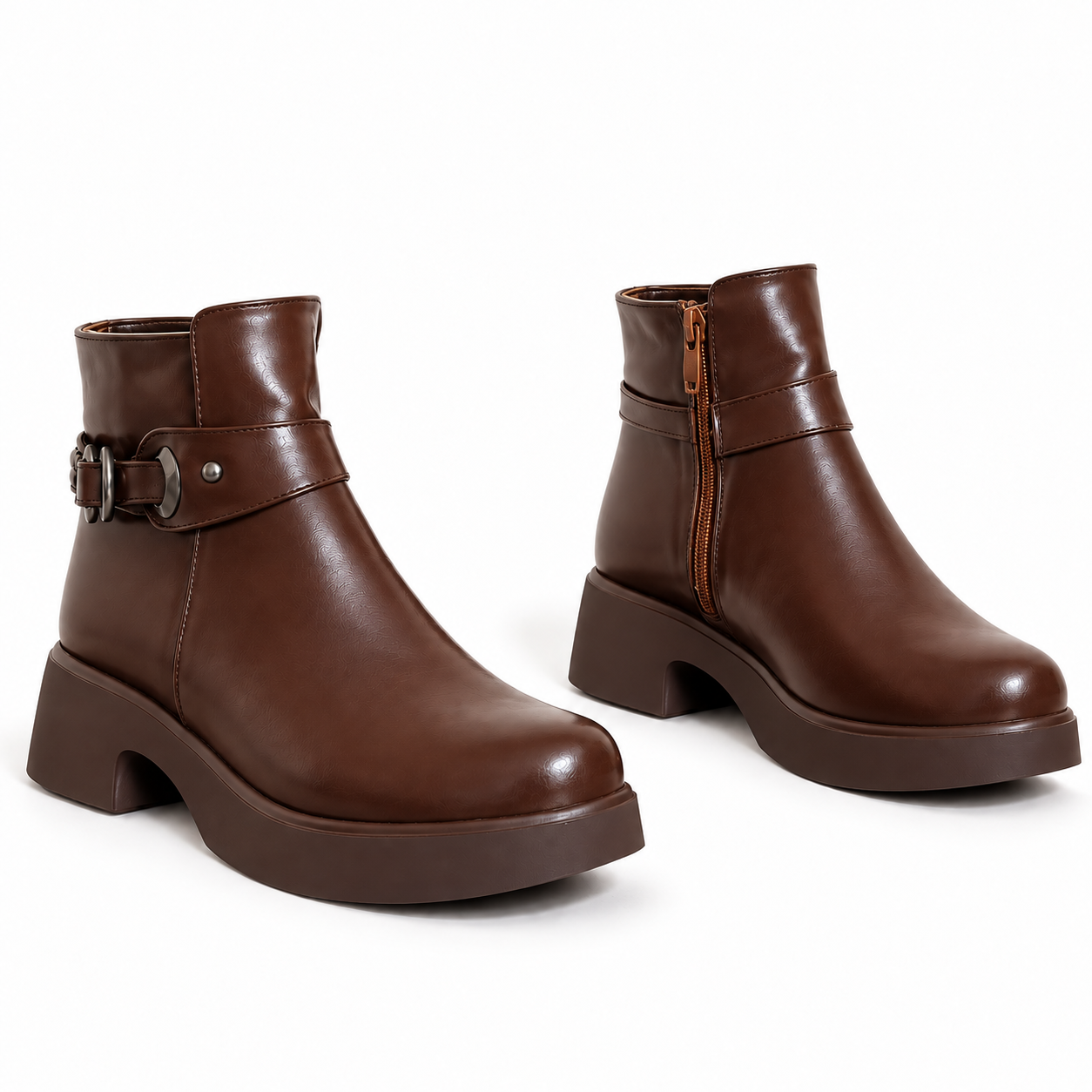 Women's Leather Ankle Boot with Thick Heel and Side Zipper with Episodes G-68