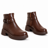 Women's Leather Ankle Boot with Thick Heel and Side Zipper with Episodes G-68