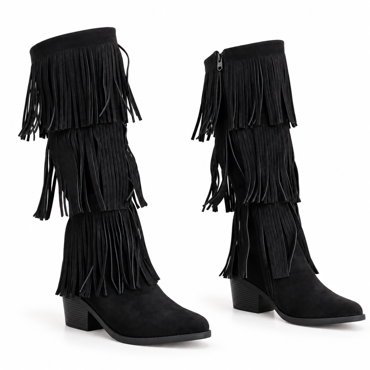 Long Boot Suede Mid heel With three layers of fringe LB-58