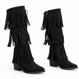 Long Boot Suede Mid heel With three layers of fringe LB-58