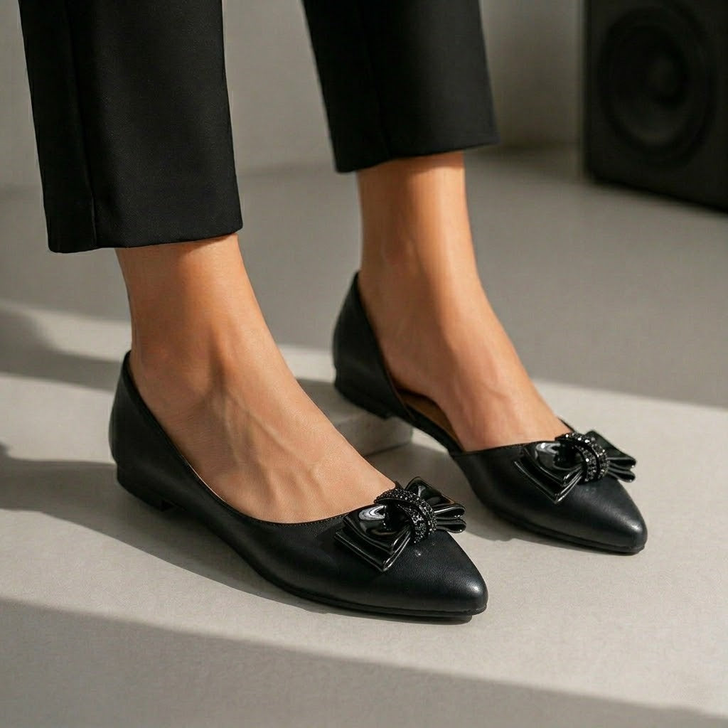 Ballerina Flat Leather With Bow Elegant BN-520