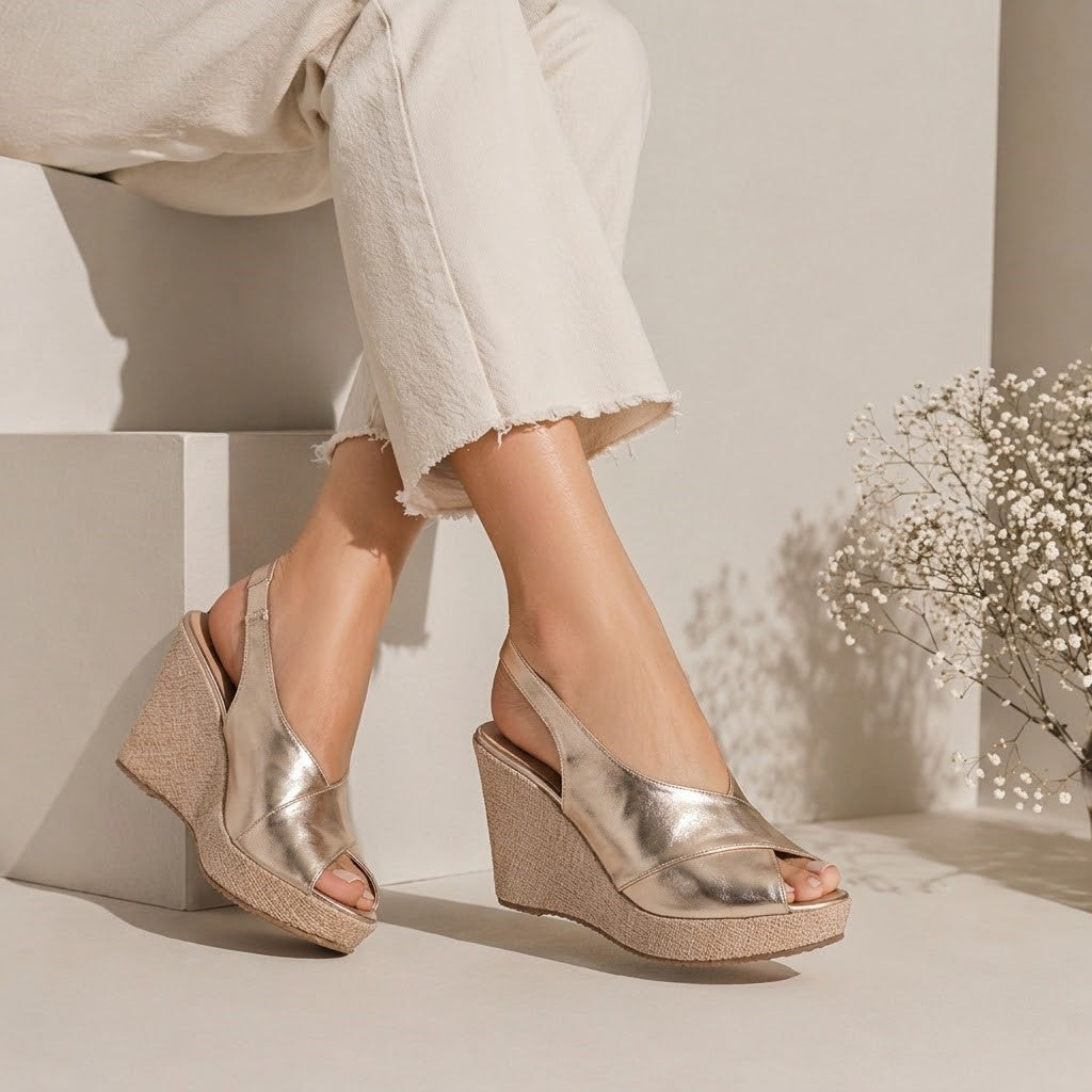 Sandal Wedge Leather Comfortable W-14